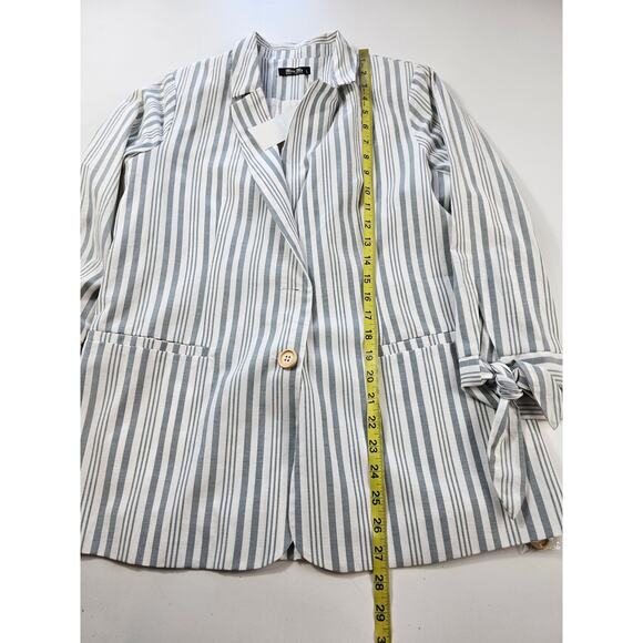 NWT button front tie sleeve blazer mint stripes career business casual blazer M - Picture 7 of 8